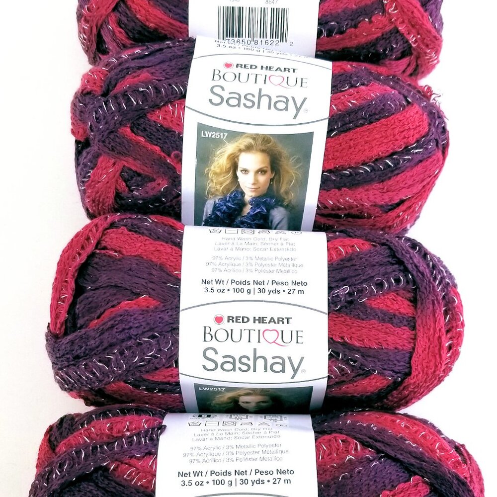 Red Heart Boutique Sashay Yarn "Tango" Purple Red Shimmer Lot 4 Skeins
